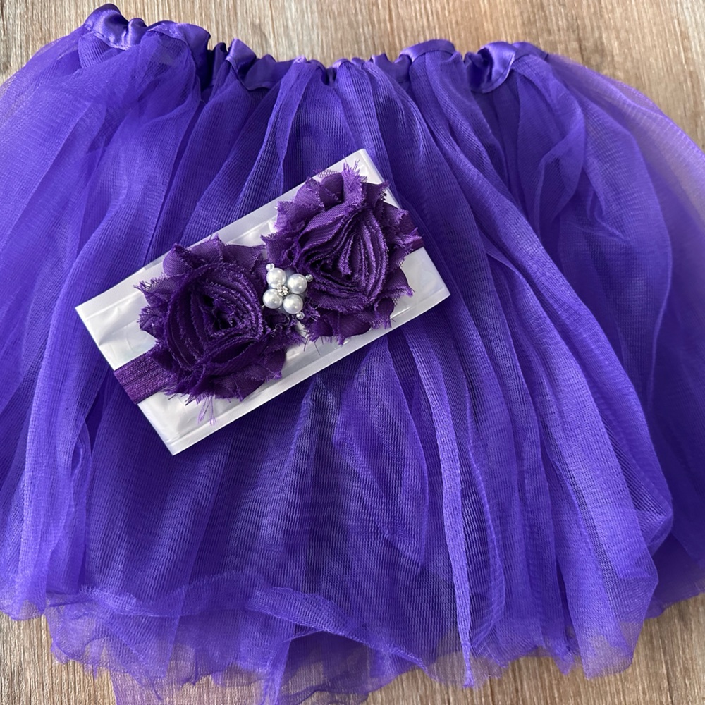 Purple Tutu and Floral Girl Headband